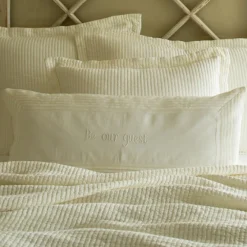 Sentimental Embroideries<Taylor Linens Be Our Guest – Cream Linen Bolster Pillow