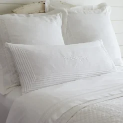 Sentimental Embroideries<Taylor Linens Be Our Guest – White Linen Bolster Pillow