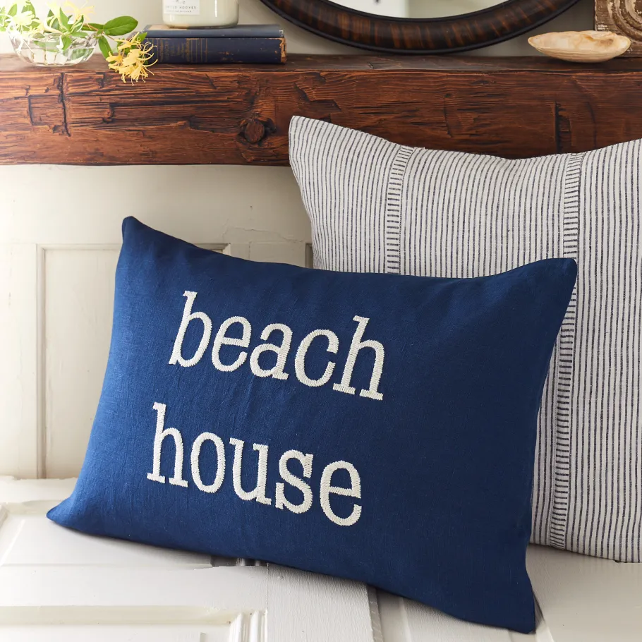 Seaside | Camps & Cottages<Taylor Linens Beach House – Indigo Linen Lumbar Pillow