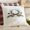 Winter Embroideries<Taylor Linens Christmas Antlers & Holly – Porch Pillow