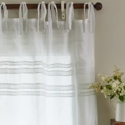 Curtains<Taylor Linens Dorset White Linen Curtain Panel