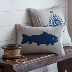 Camps & Cottages<Taylor Linens Fish Indigo on Natural Linen Boudoir Pillow