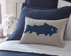 Camps & Cottages<Taylor Linens Fish Indigo on Natural Linen Boudoir Pillow