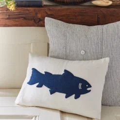 Camps & Cottages<Taylor Linens Fish Indigo on White Linen Boudoir Pillow