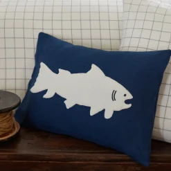Camps & Cottages<Taylor Linens Fish White on Indigo Linen Boudoir Pillow