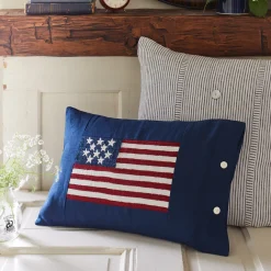 Americana Embroideries<Taylor Linens Flag Indigo Linen Boudoir Pillow