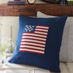 Americana Embroideries<Taylor Linens Flag Indigo Linen Porch Pillow