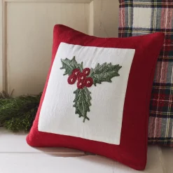 Winter Embroideries<Taylor Linens Holly Embroidered Wool Christmas Pillow