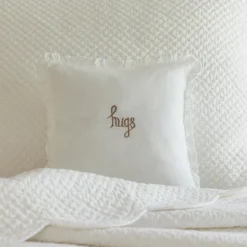 Sentimental Embroideries<Taylor Linens Hugs Natural Embroidered Toss Pillow