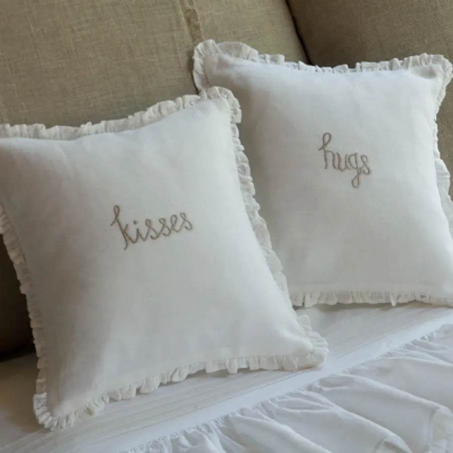 Sentimental Embroideries<Taylor Linens Hugs Natural Embroidered Toss Pillow
