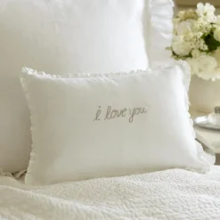 Sentimental Embroideries<Taylor Linens I Love You Natural on White Linen Boudoir Pillow