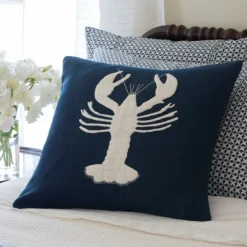 Seaside | Camps & Cottages<Taylor Linens Indigo Linen Lobster Pillow