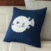 Seaside<Taylor Linens Indigo Puffer Fish Porch Pillow