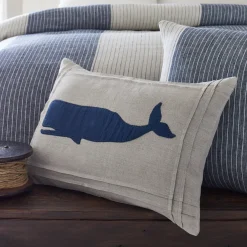 Seaside | Camps & Cottages<Taylor Linens Indigo Whale on Natural Linen Pillow