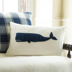 Seaside | Camps & Cottages<Taylor Linens Indigo Whale on White Linen Pillow