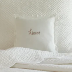 Sentimental Embroideries<Taylor Linens Kisses Natural Embroidered Toss Pillow