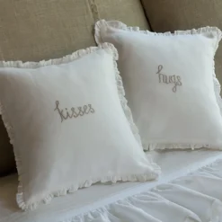 Sentimental Embroideries<Taylor Linens Kisses Natural Embroidered Toss Pillow