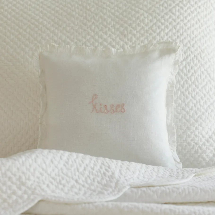 Sentimental Embroideries<Taylor Linens Kisses Pink Embroidered Toss Pillow