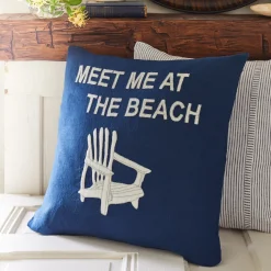 Seaside<Taylor Linens Meet Me at the Beach Indigo Linen Pillow