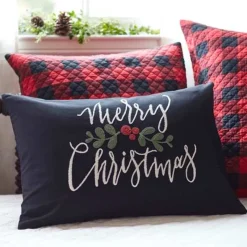 Winter Embroideries<Taylor Linens Merry Christmas Embroidered on Black Casement