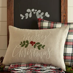 Winter Embroideries<Taylor Linens Merry Christmas on Natural Linen Pillow