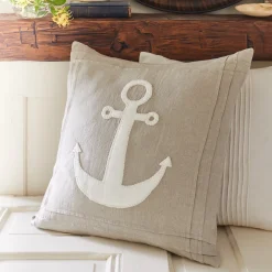 Seaside | Camps & Cottages<Taylor Linens Natural Linen Anchor Pillow
