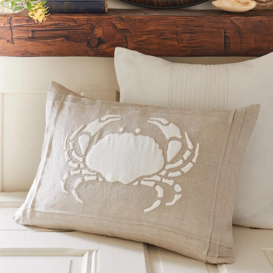 Seaside | Camps & Cottages<Taylor Linens Natural Linen Crab Pillow