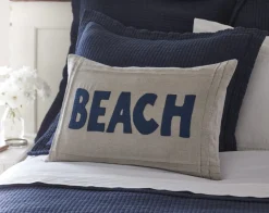 Seaside | Camps & Cottages<Taylor Linens Natural Linen Pillow with Indigo Beach