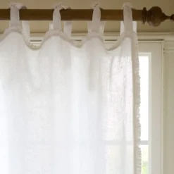Curtains<Taylor Linens Ruffle White Linen Voile Curtain Panel