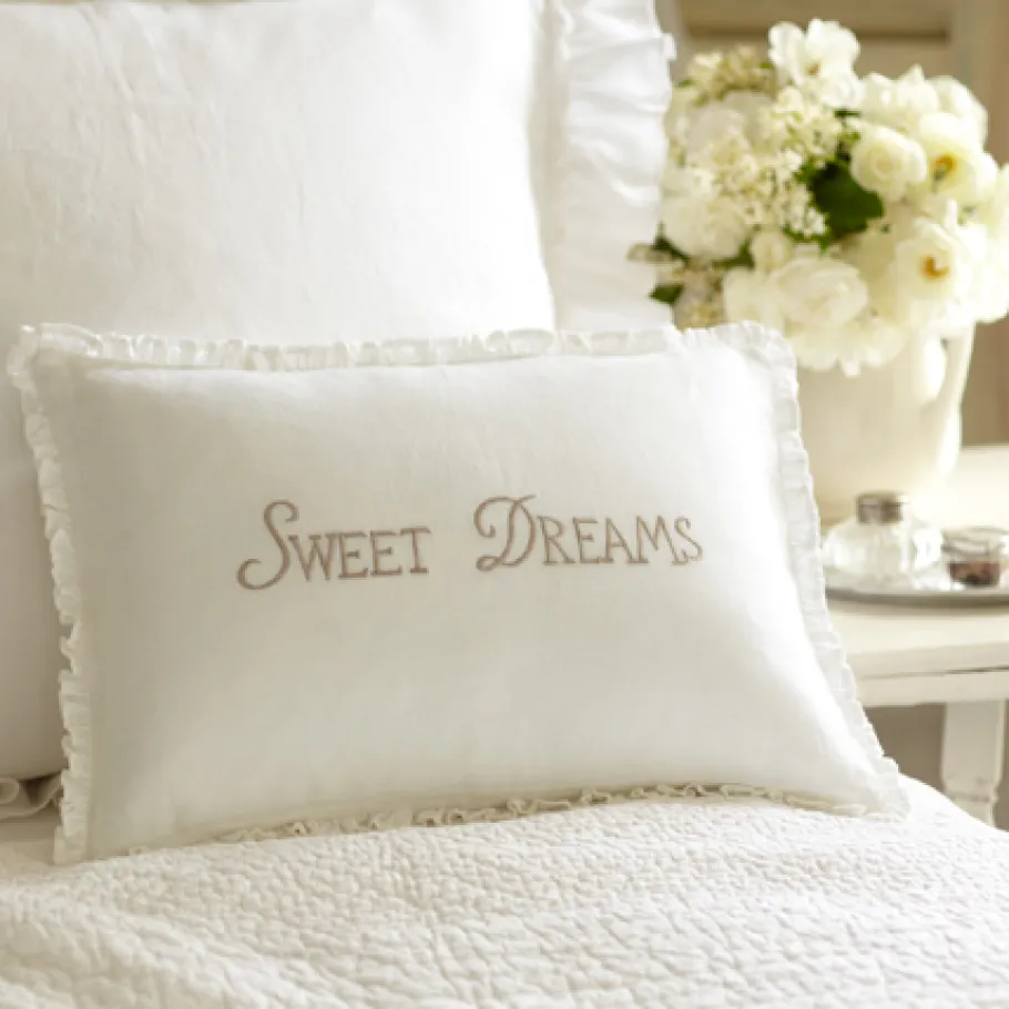 Sentimental Embroideries<Taylor Linens Sweet Dreams Natural Linen Boudoir Pillow