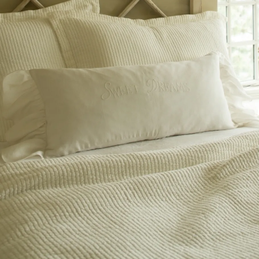 Sentimental Embroideries<Taylor Linens Sweet Dreams White Linen Bolster Pillow