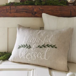 Winter Embroideries<Taylor Linens Thankful and Blessed on Natural Linen Pillow