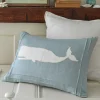 Seaside<Taylor Linens Whale Aqua on White Linen Pillow