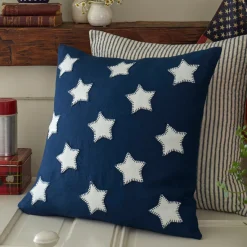 Americana Embroideries<Taylor Linens White Stars on Indigo Linen Porch Pillow