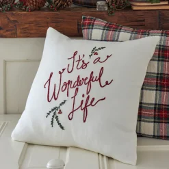 Winter Embroideries<Taylor Linens Wonderful Life Cream Linen Pillow
