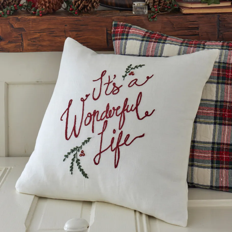 Winter Embroideries<Taylor Linens Wonderful Life Cream Linen Pillow