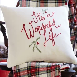 Winter Embroideries<Taylor Linens Wonderful Life Cream Linen Pillow