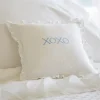Sentimental Embroideries<Taylor Linens XOXO Blue on White Linen Pillow