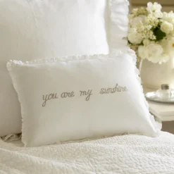Sentimental Embroideries<Taylor Linens You are my Sunshine Natural on White Linen Boudoir Pillow